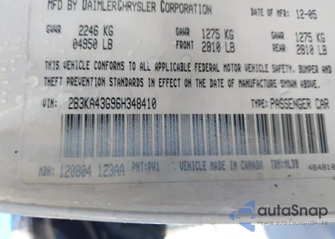2006 Dodge Charger from USA, damaged, VIN 2B3KA43G96H348410